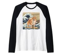 Amante de los Perros pomeranios, japoneses, Kanagawa, surfeando Olas Camiseta Manga Raglan