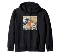 Amante de los Perros pomeranios, japoneses, Kanagawa, surfeando Olas Sudadera con Capucha