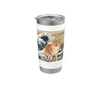 Amante de los perros pomeranios, japoneses, kanagawa, surfeando olas Vaso térmico de acero inoxidable de doble pared