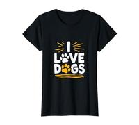 Amante de Perros con Estampado de Huellas I Love Dogs Camiseta gráfica económica, Mujer, Negro, XL