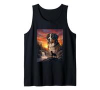 Amante de Perros de montaña bernesa Vintage Atardecer Bosque Naturaleza Arte Camiseta sin Mangas
