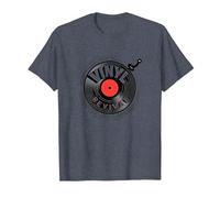 Amante de Vinilo Revival de la música discográfica Retro Camiseta, Hombre, Azul Jaspeado, S