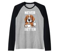 Amante del café cansado dueño de perro nunca mejor pulgar hacia arriba divertido Camiseta Manga Raglan