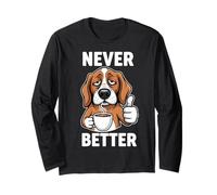 Amante del café cansado dueño de perro nunca mejor pulgar hacia arriba divertido Manga Larga