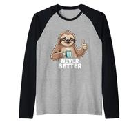 Amante del café cansado perezoso nunca mejor pulgares arriba siesta divertida Camiseta Manga Raglan