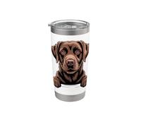 Amante del divertido cachorro de labrador con bolsillo que se asoma de Chocolate Lab Vaso térmico de acero inoxidable de doble pared