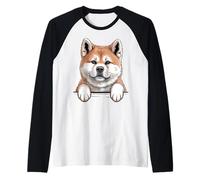 Amante del Divertido Cachorro de Perro American Akita Que mira con Bolsillo Camiseta Manga Raglan