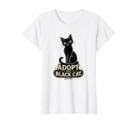 Amante del Gato Negro adopta el Rescate del Gato Negro Camiseta gráfica económica, Mujer, Blanco, XS