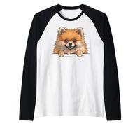 Amante Divertido de los cachorritos pomeranios con Bolsillo Camiseta Manga Raglan