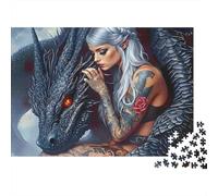 Amante Dragón Tatuado Rompecabezas para Adultos Mujer Elfa y Dragón Oscuro Regalo Divertido y Actividad para Decoración de Pared Hogar 52x38cm/1000pzs