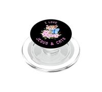 Amante Floral de Mariposas con Texto en inglés I Love Jesus and Cats PopSockets PopGrip para MagSafe