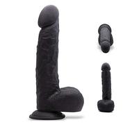 Amante Grueso (Negro) de 10.4 pulgadas de Neojoy - Consolador similar a la piel con ventosa y bolas - Dong grande para la masturbación vaginal y anal - Juguete sexual para adultos
