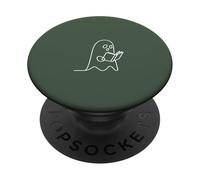 Amante Minimalista de Libros Fantasmas de Lectura - Verde Salvia PopSockets PopGrip Adhesivo