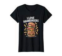 Amantes de la Comida Divertida I Love Hamburgers Camiseta gráfica económica, Mujer, Negro, XL