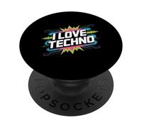 Amantes de la música EDM vibrante I Love Techno PopSockets PopGrip Adhesivo