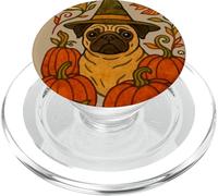 Amantes de los Perros de Halloween Pug Witch with Pumpkins PopSockets PopGrip para MagSafe