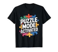 Amantes del Rompecabezas Activado en Modo Rompecabezas Camiseta gráfica económica, Hombre, Negro, M