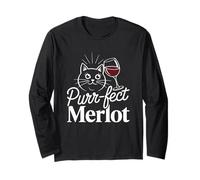 Amantes del vino Purr-Fect Merlot Funny Cat Manga Larga