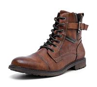 AMAPO Men Oxford Derby Boots,Comfort Casual Dress Boot for Men,Buckle Lace-Up Side Zipper(A20707-BRN-46)