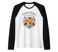 Amapola de California Mercado de Flores Rojas Floral Camiseta Manga Raglan
