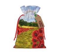 Amapolas Campo Amarillo Ladrillo Camino Navidad Cordón Bolsa de Regalo de Lino Bolsa de Almacenamiento Adecuado para Navidad Cumpleaños Embalaje de Regalo
