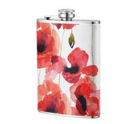 Amapolas de acuarela,Frasco de acero inoxidable 304 de 8 oz con funda de cuero sintético, frasco de bolsillo para licor plano para exteriores