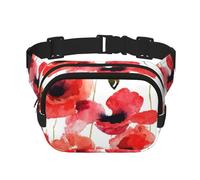 Amapolas de Acuarela,Riñonera Cuadrada de Doble Capa, Bolso de Viaje, Bolso Informal para el Pecho.