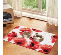 Amapolas de Acuarela,Tapete para Comida de Mascotas, manteles Individuales de Cuero sintético para Gatos y Perros,40x60cm