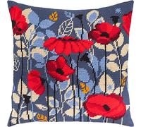 Amapolas. Kit de punto de cruz. Funda de almohada de 40×40 cm. Decoración para el hogar, bordado de punto de aguja, funda de cojín frontal