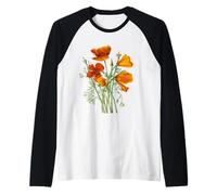 Amapolas naranjas flores silvestres de California Vector Art Camiseta Manga Raglan