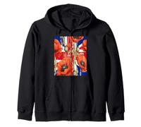 Amapolas rojas con fondo de la bandera británica Sudadera con Capucha