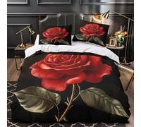 Amapolas rojas Funda de Edredón de poliéster Juego de 3 Piezas Estampado 3D Cierre de Cremallera Oculta con Fundas de Almohada Suave Acuarela floral Funda Edredon for Adultos Double（200x200cm）