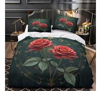 Amapolas rojas Funda de Edredón Juego de 3 Piezas de poliéster Diseño 3D Cremallera Oculta incluye Fundas de Almohada Antibacteriana Acuarela floral Funda Edredon for Adultos King（220x240cm）
