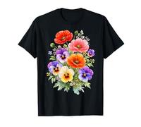 Amapolas Rojas Pensamientos Multicolores Full Bloom Formas Mania Camiseta