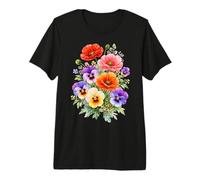 Amapolas Rojas Pensamientos Multicolores Full Bloom Formas Mania Camiseta Premium