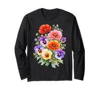 Amapolas Rojas Pensamientos Multicolores Full Bloom Formas Mania Manga Larga