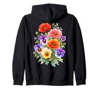 Amapolas Rojas Pensamientos Multicolores Full Bloom Formas Mania Sudadera con Capucha