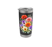 Amapolas Rojas Pensamientos Multicolores Full Bloom Formas Mania Vaso térmico de acero inoxidable de doble pared