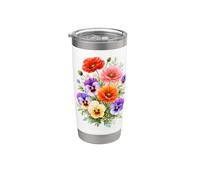 Amapolas Rojas Pensamientos Multicolores Full Bloom Formas Mania Vaso térmico de acero inoxidable de doble pared
