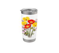 Amapolas rojas y amarillas y pensamientos Full Bloom Shapes Mania Vaso térmico de acero inoxidable de doble pared