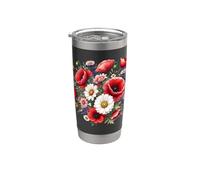 Amapolas rojas y margaritas en plena floración en formas blancas Mania Vaso térmico de acero inoxidable de doble pared