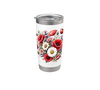 Amapolas rojas y margaritas en plena floración en formas blancas Mania Vaso térmico de acero inoxidable de doble pared