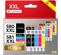 Amaprint 580 581 XXL Multipack sustituye los Cartuchos Canon 580 581 para | TR8550 TS6350a TR7650 TS705a TS9550 TS6351a TS6350 TS6300 TS705 compatible con Canon PGI-580 CLI-581 (15 cartuchos de tinta)