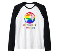 Amar más Fuerte Que Odio Arco Iris Tierra Igualdad Camiseta Manga Raglan