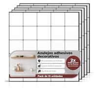 AMARA DECO - 10 Unidades Azulejos Adhesivos Cocina y Baño 30x30cm. Baldosas Adhesivas Pared con Efecto Azulejo 3D, Impermeables, Resistentes al Calor y Fáciles de Limpiar (Cuadrados, Blanco/Negro)