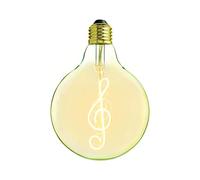 AMARCORDS - Bombilla Led regulable, filamento a llave de violín, luz cálida 2000K, vidrio de color ámbar tipo globo, E27, 4W