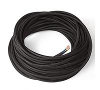 Amarcords - Cable de tela color NEGRO, redondo, seda, 10 metros, con tierra 3x0,75 - Hilo eléctrico textil de color estilo clásico para lámparas bricolaje y iluminación vintage.
