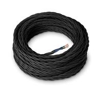 Amarcords - Cable de tela color NEGRO, trenzado, seda, 20 metros, con tierra 3x1,50 - Hilo eléctrico textil de gran seccion de color vintage.