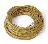 Amarcords - Cable de tela color ORO, redondo, seda, 1 metro, con tierra 3x0,75 - Hilo eléctrico textil de color estilo clásico para lámparas bricolaje y iluminación vintage.