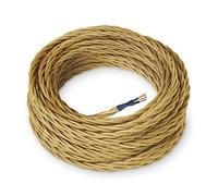 Amarcords - Cable de tela color ORO, trenzado, seda, 20 metros, con tierra 3x0,75 - Hilo eléctrico textil de color estilo clásico para lámparas bricolaje y iluminación vintage.